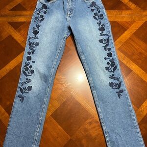 Floral Embroidered Blue Jeans